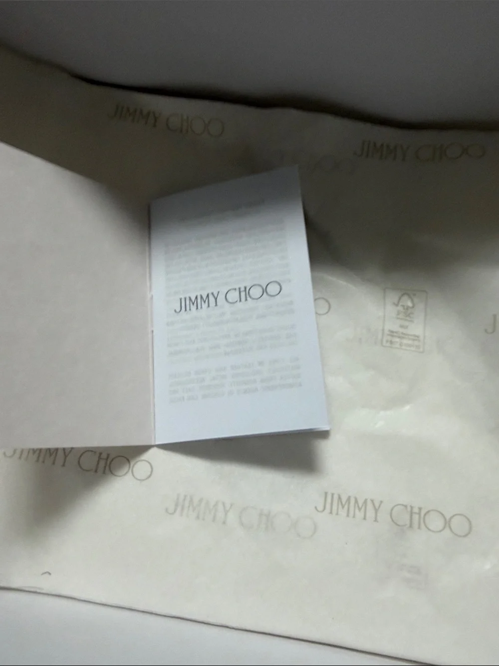 Jimmy Choo Box with Gold Foil Logo/ jimmy Choo printed tissues papers/ book card